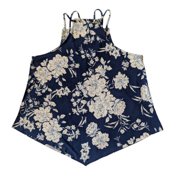 Modern Attraction Navy Floral Tank Top V-Neck Strappy Back Size M - Picture 4 of 6